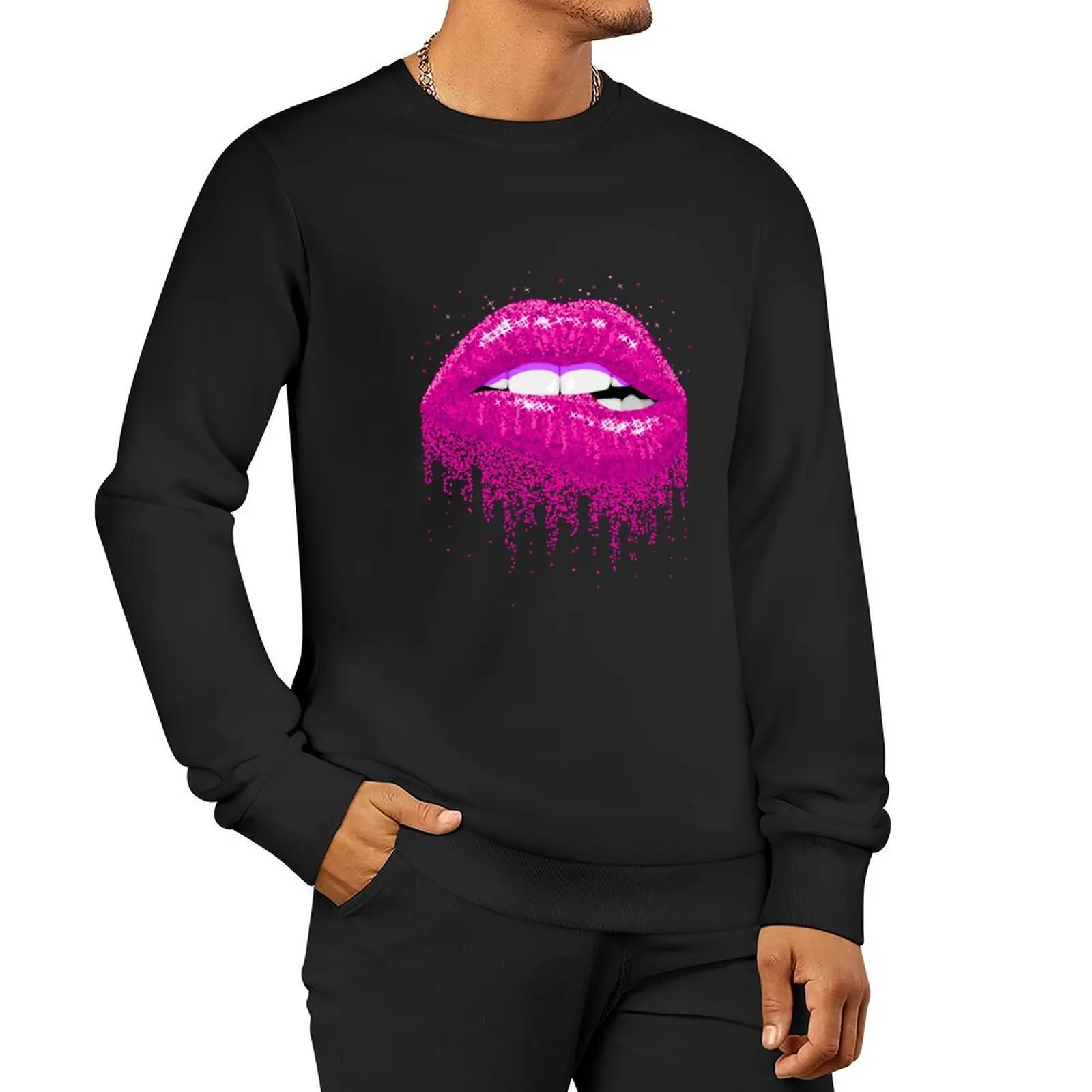 pink glittered lips Pullover Hoodie winter clothes sweatshirts men