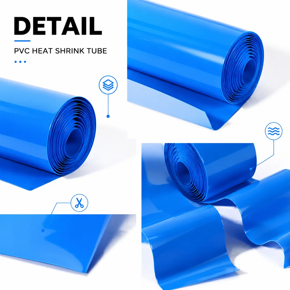 1/2/3/5/10M Blue PVC Heat Shrink Tube Width 30~300mm Dustproof, Wear-Resistant, Heat-Resistant, Waterproof Battery Shrink Tube