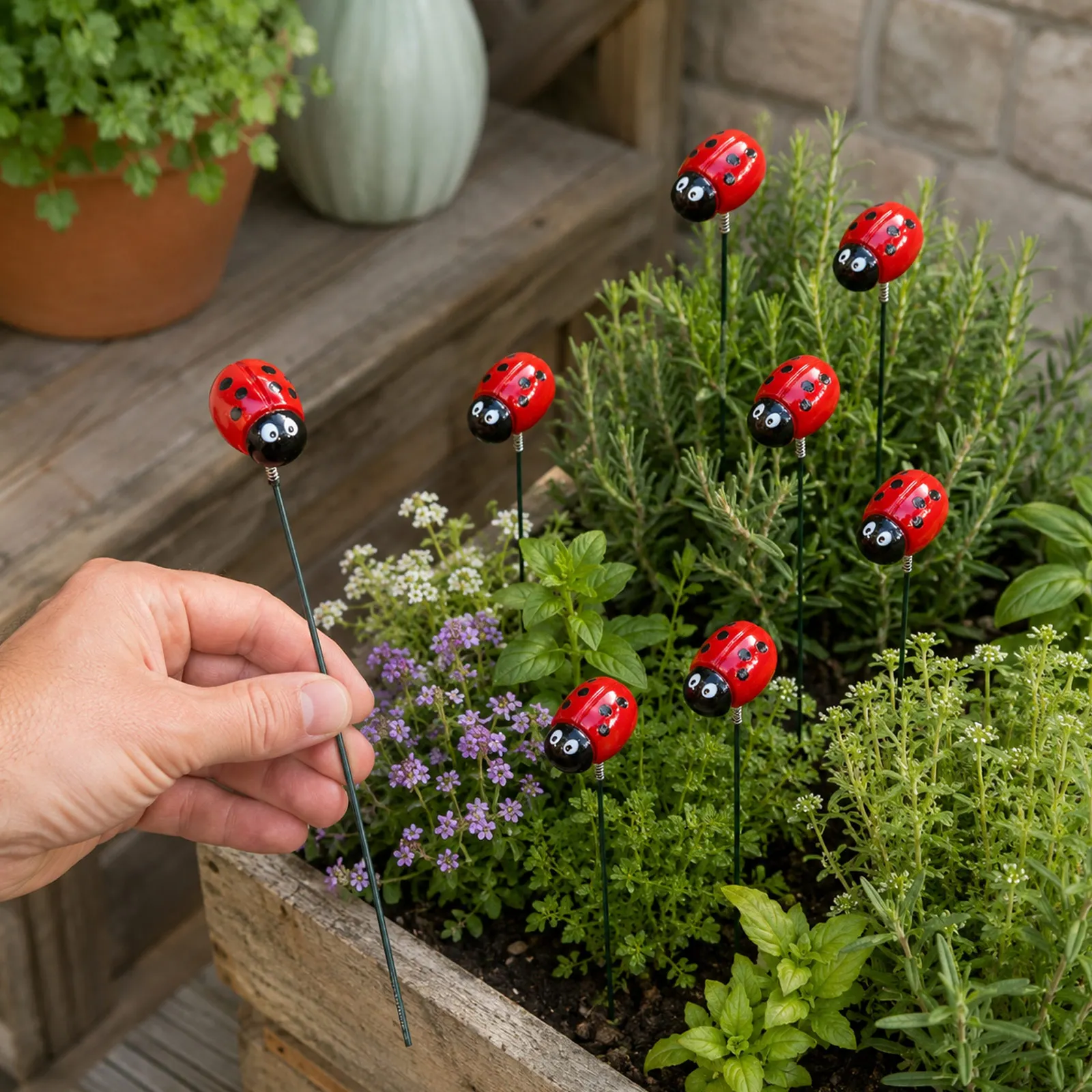 10pcs Ladybugs Design Outdoor Garden Stakes Courtyard Sign with Small Insects Lawn Stakes Ornaments for Flower Beds view 4