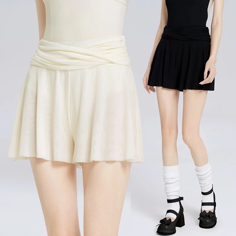 

Женские балетные шорты с высокой талией и оригинальным дизайном, танцевальные гимнастические брюки, двойные танцевальные штаны для девочек, струящиеся мягкие сетчатые танцевальные кюлоты