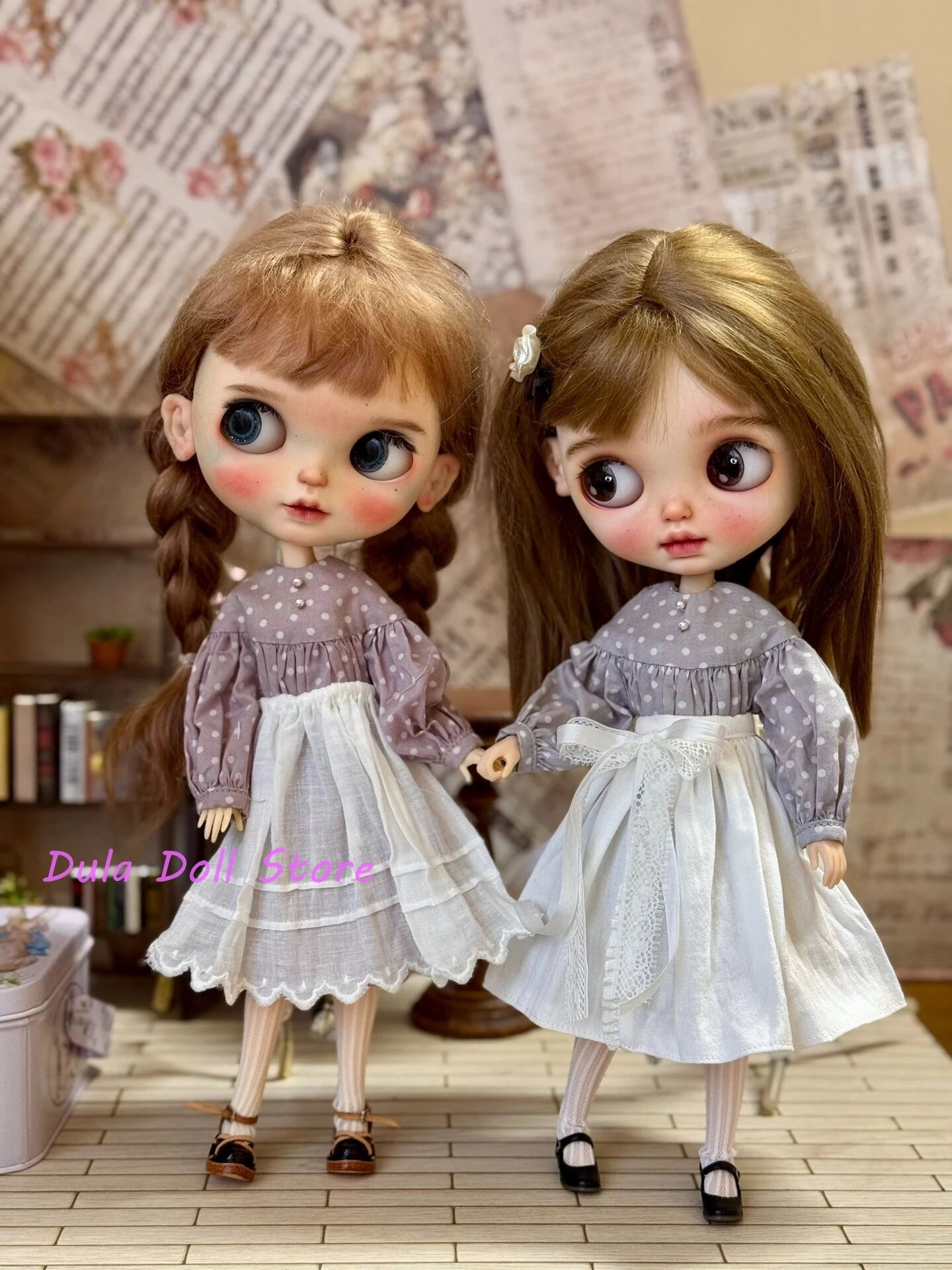 

Одежда для кукол Dula Doll: платье-фартук в стиле ретро с полкой-принтом для кукол Blythe, Landoudou, Landazz, ob24, ob22, Licca 1/6.
