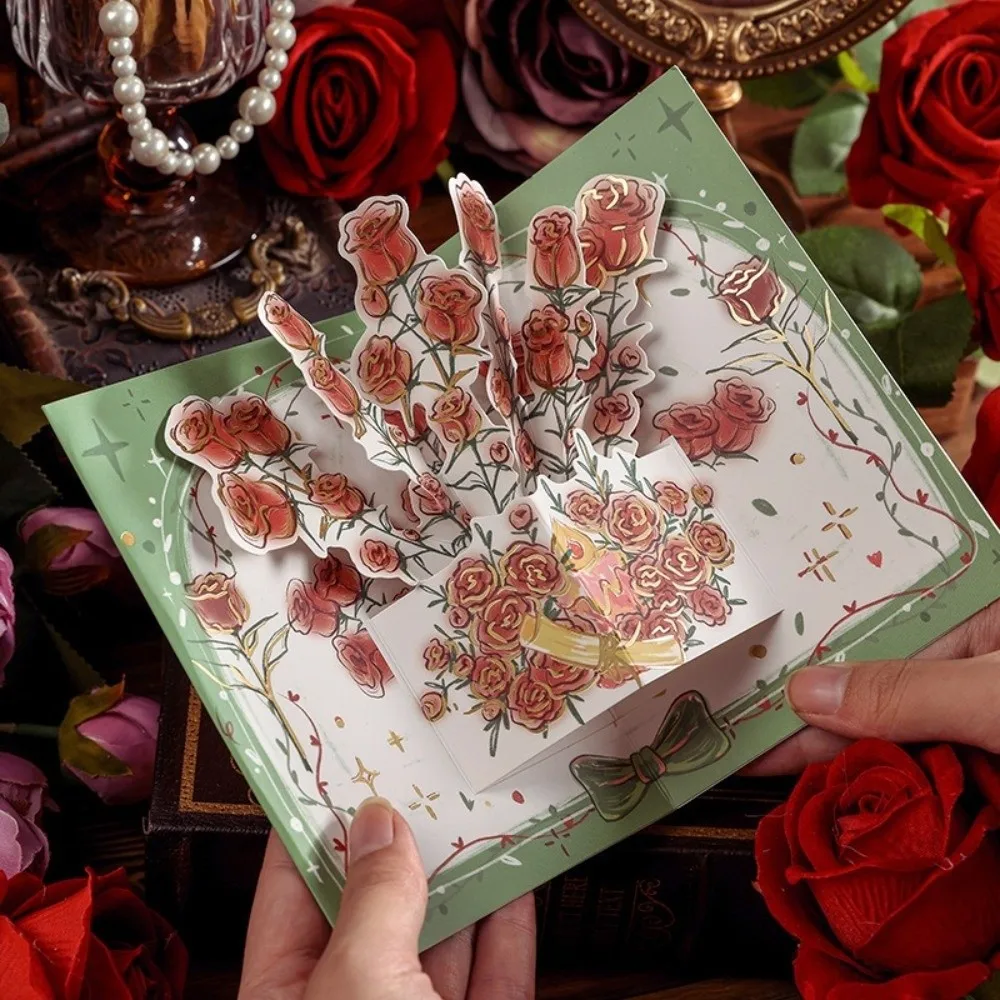 Romantische Pop-Up-Liebes-3D-Grußkarte Rose mit Umschlag Grußkarte Blumen-Glückwunschkarte Alles Gute zum Geburtstag