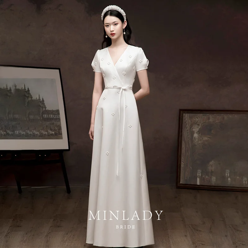 

Light Wedding Dress Bridal Satin Temperament French Toast Summer 2022 New Retro Simple Light Wedding Dress Marriage Dress