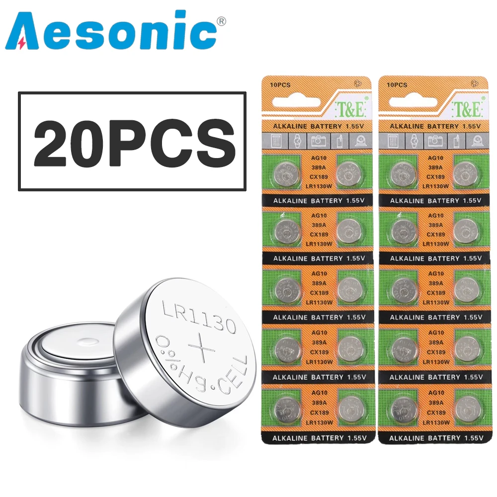 20PCS/2 Card  AG10 LR1130 Batteries LR54 L1131 L1131c 389 390 LR54 1.5V Alkaline Button Battery for Watch Calculator Toy Remote