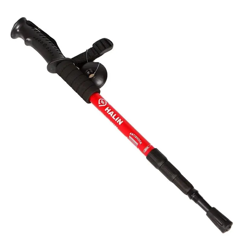 Outdoor Hiking Walking Stick Alloy Alpenstock 4 Section