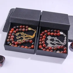 New 10mm Natural Stone Muslim Round Beads Misbah Islamic Rosary Arabic Ramadhan Festival Prayer High Jewelry Gift with Gift Box
