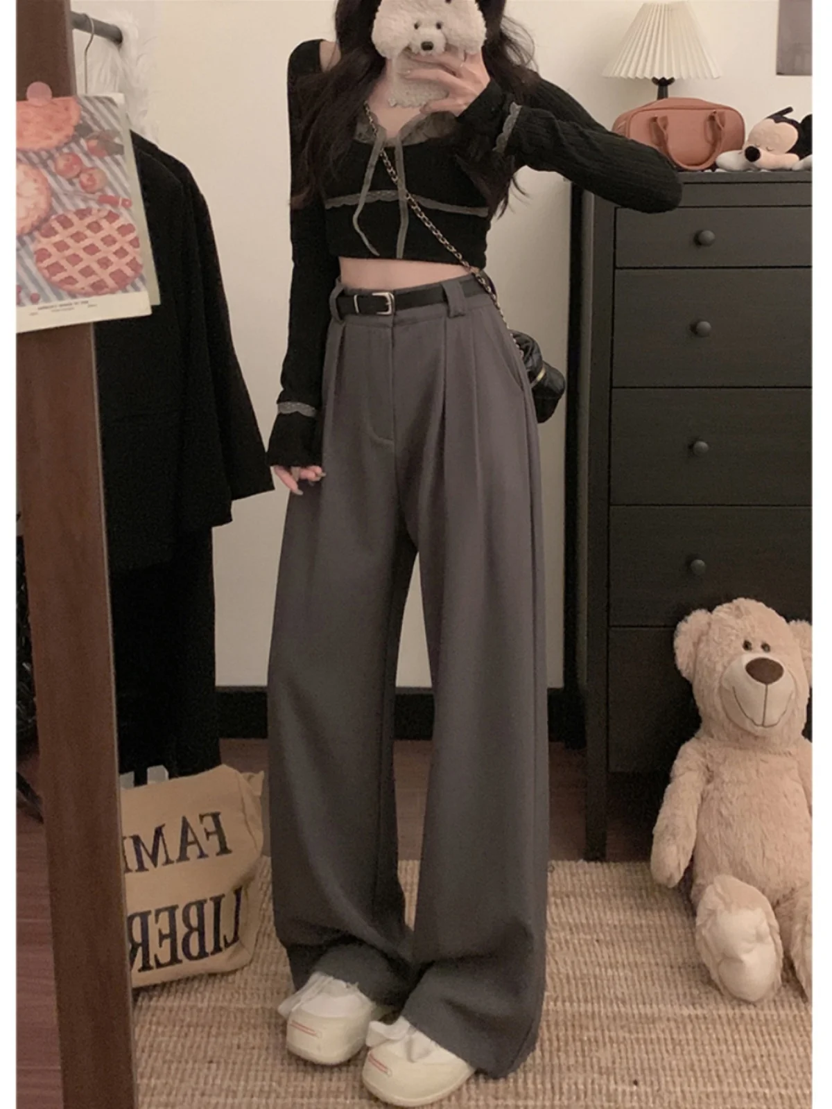 Loose Wide Leg Pants Women High Waist Casual Pants For Women's Spring 2025 New Pleated High Waisted Versatile Suit Pants
