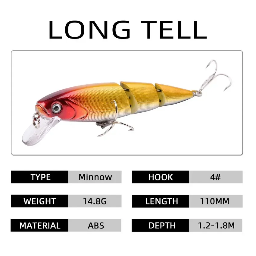 1PCS Wobblers Fishing Lure Multi-section Hard Bait110mm 15g Artificial Bait Minnow Lure Crankbait Perch Carp Fishing Tackle Lure