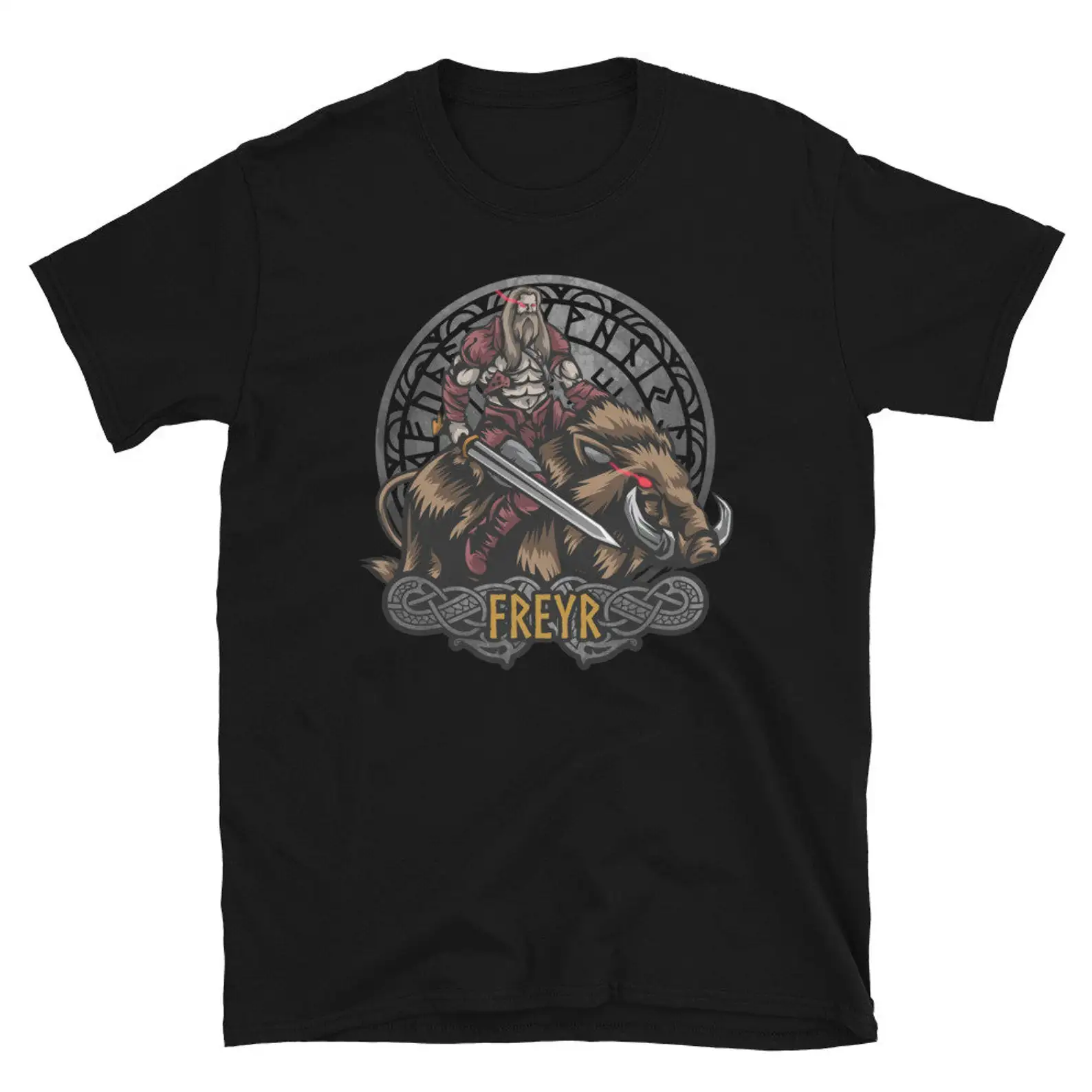 

Freyr Riding Wild Boar Norse Myth Nordic Warrior Valhalla T-Shirt 100% Cotton O-Neck Short Sleeve Casual Mens T-shirt Size S-3XL