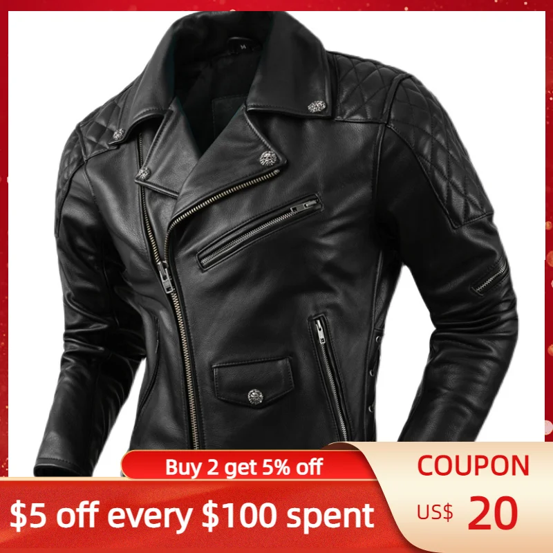 2024 Black Genuine Leather Jacket Men Motorcycle Style Large Size 4XL Real Natural Cowhide Autumn Slim Fit Short Biker Coat