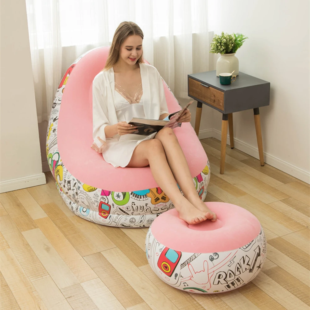 Inflatable Sofa-Flocking Surface-High Quailty PVC-Footstool-Rapid Inflation-For livingroomBedroom