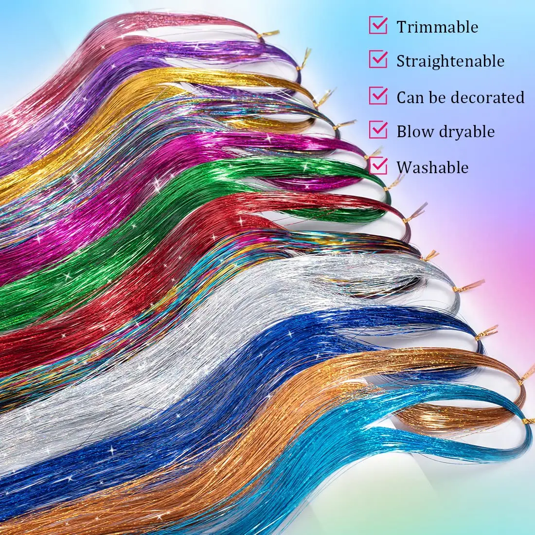 XINRAN 1Pc Sparkle Shiny Hair Tinsel Hair Extensions Dazzles Women Hippie for Braiding Headdress Hair Braiding Tools Long 100cm