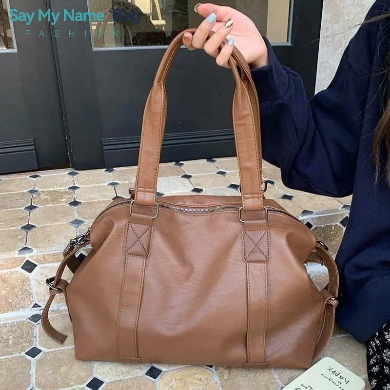 

Oversized Women Duffel Bags Soft PU Leather Large Capacity Black Shoulder Crossbody Bags For Travelling Shopping Luxury Handbags