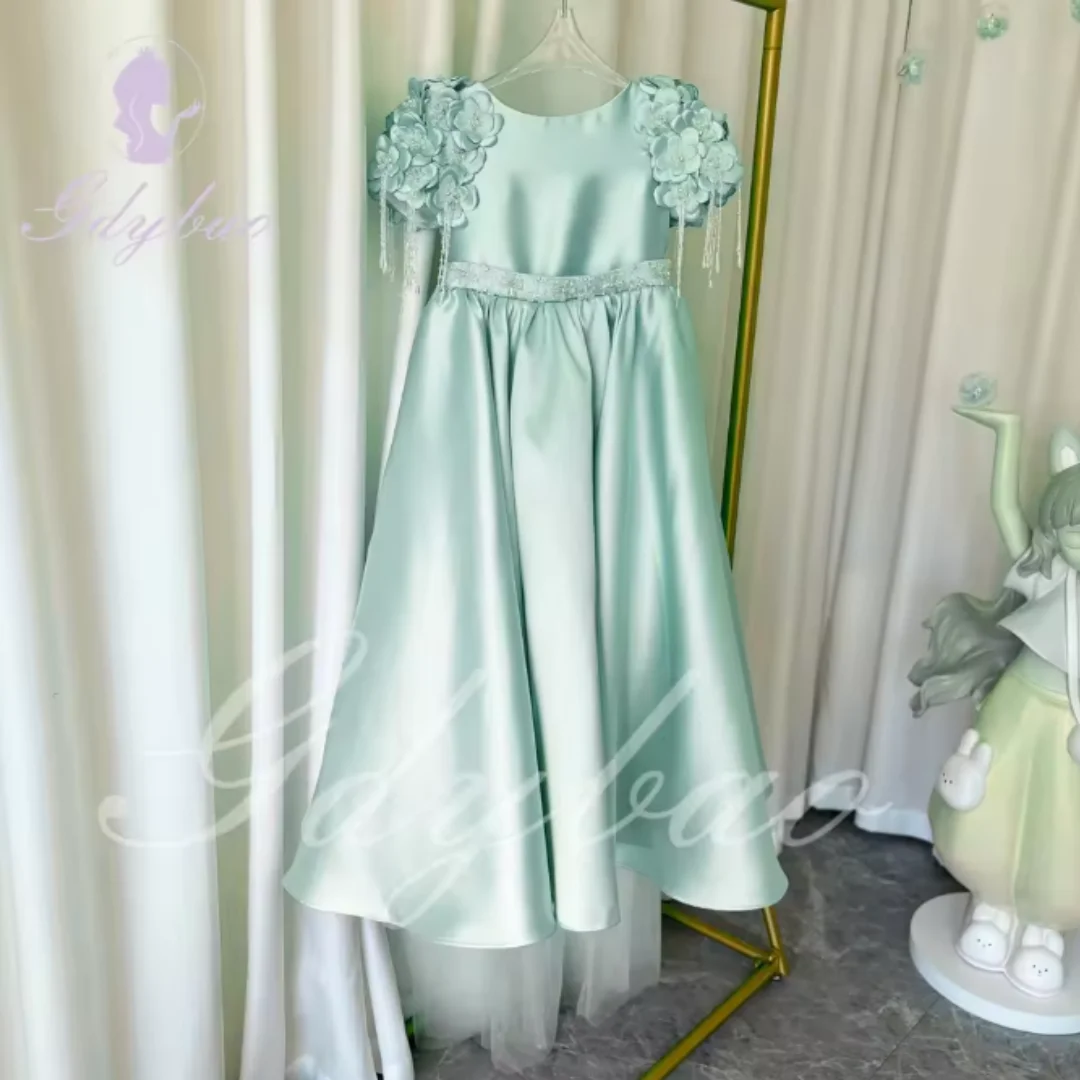 فستان فتاة الزهور لحفلات الزفاف ثلاثية الأبعاد مزين بالخرز من الساتان المطرز بالترتر مطرز الأميرة للأطفال أول حفلة بالتواصل #3