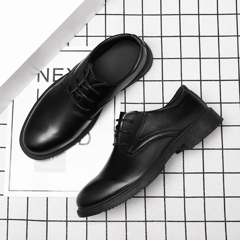 Cross-Border Spring Summer Leather Shoes Low-Top Casual Shoes All-Matching Men's Shoes Black Work Shoes Waterproof Korean Style