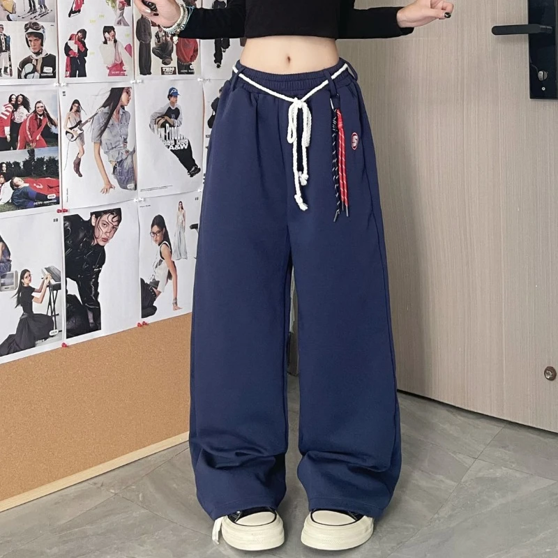 Solid Color Sweatpants Women 2024 Autumn New Straight Leg High Street Loose Full Length Pants Versatile Casual Trousers Female