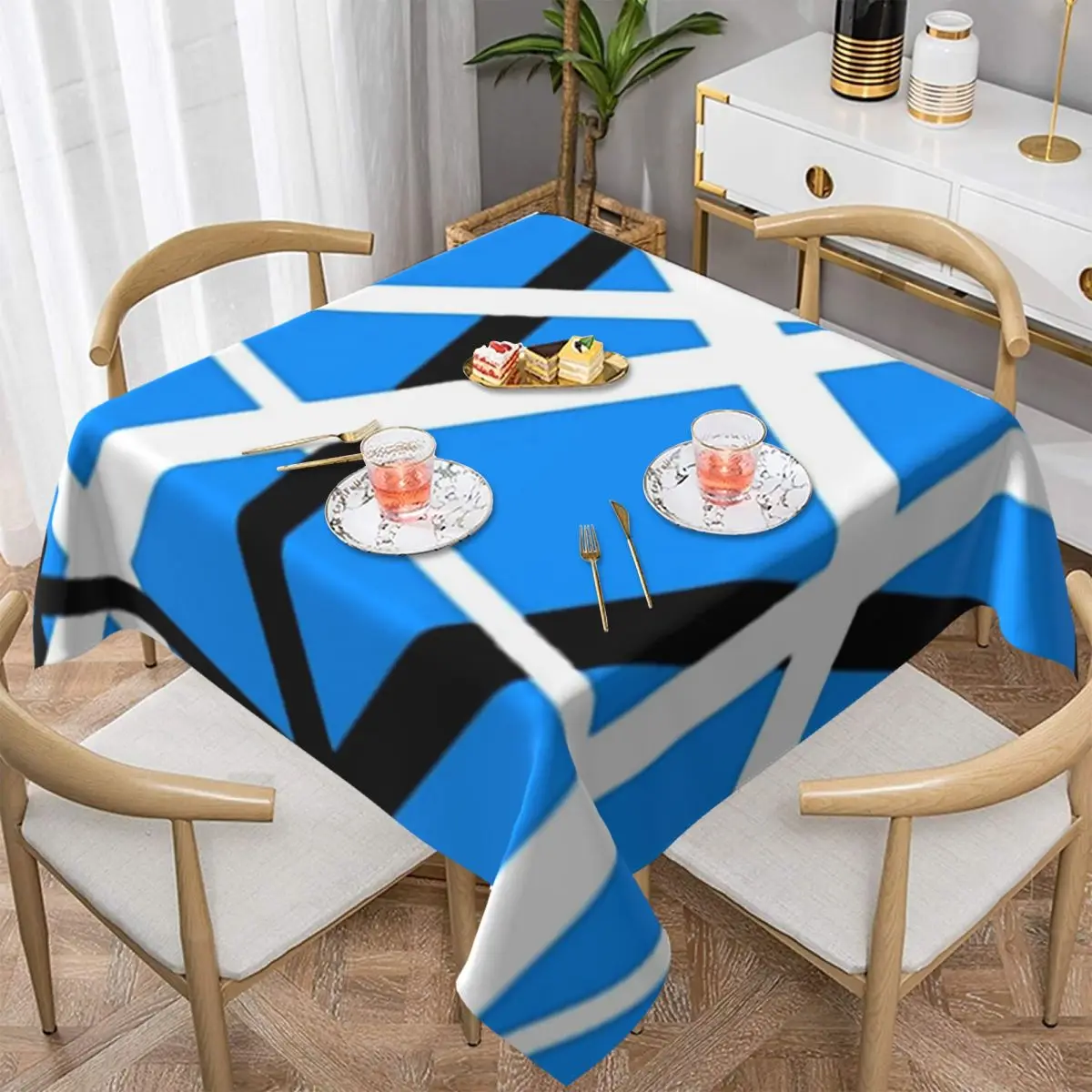 Van Halen Print Tablecloth Blue And White Retro Table Cloth For Wedding Birthday Party Table Cover Protection Table Decoration