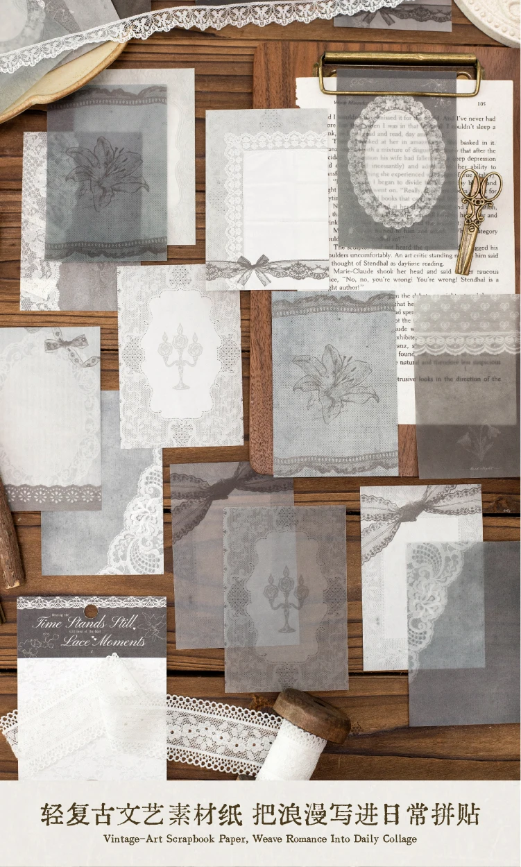 Journal GO 20 Blatt Lace Moments Gemischte Vintage-Weiß-Kraft- & Transparentpapiere für Scrapbooking, Junk Journals & DIY-Collagen – Detail 4