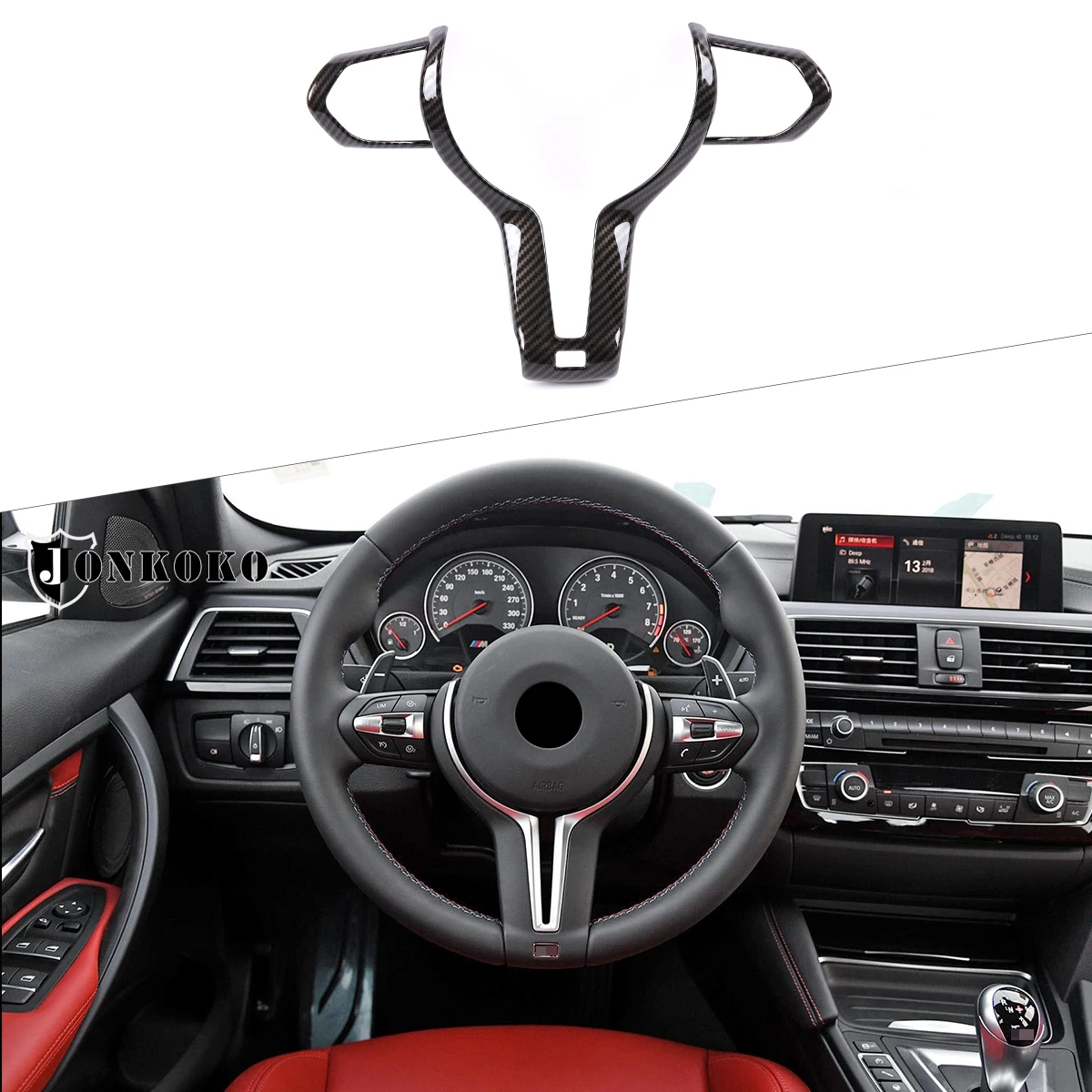 

For BMW M Series Sports F20 F21 F32 F33 F06 F12 1 2 3 4 Series ABS Carbon Fiber Steering Wheel Button Frame Sticker Auto Parts