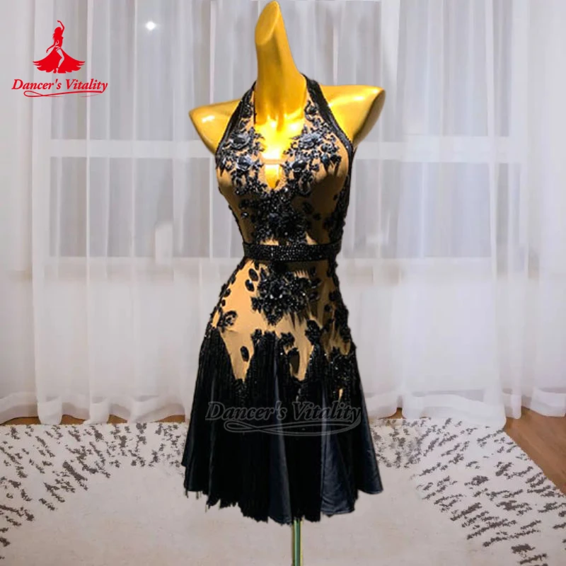 The New Style V-neck Chacha Samba Sleeveless Dresses Adult Latin Dance Perform&Contest Costume Advanced Custom Dancer's Vitality