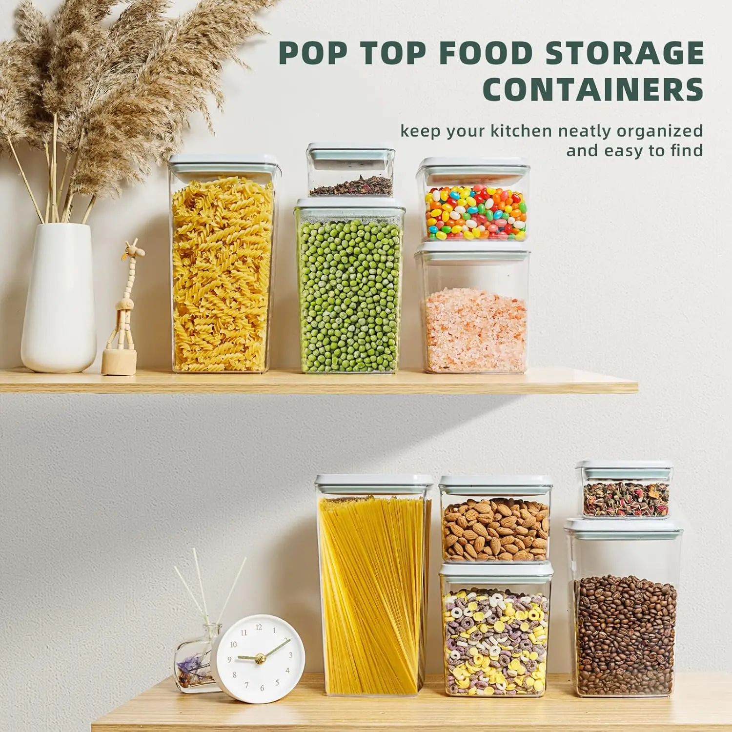 Airtight Pop Food Containers 10-Piece Set BPA-Free Stackable Air Tight Pantry Storage Containers Ideal for Storage Cereal