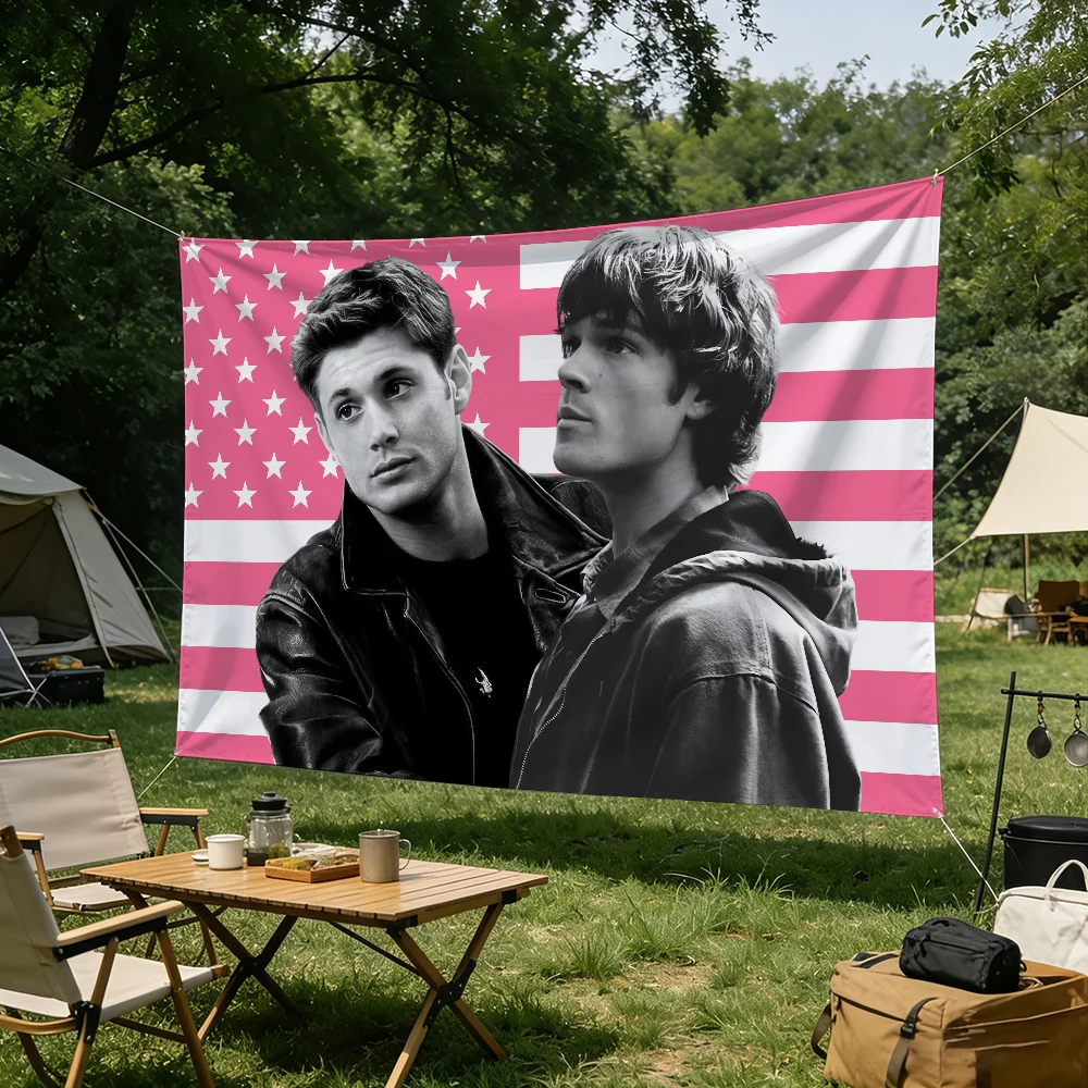 WBS-Supernatural Dean And Sam American flag Tapestries Outdoor Parties Bedrooms Living Rooms Dorm Rooms Wall Decor Banners Gifts