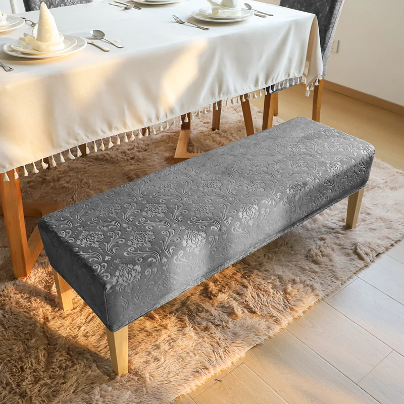 Velvet Jacquard Piano Bench Cover Stretch Bench Seat Protector Elastic Living Room Anti-Dust Long Bench Slipcover