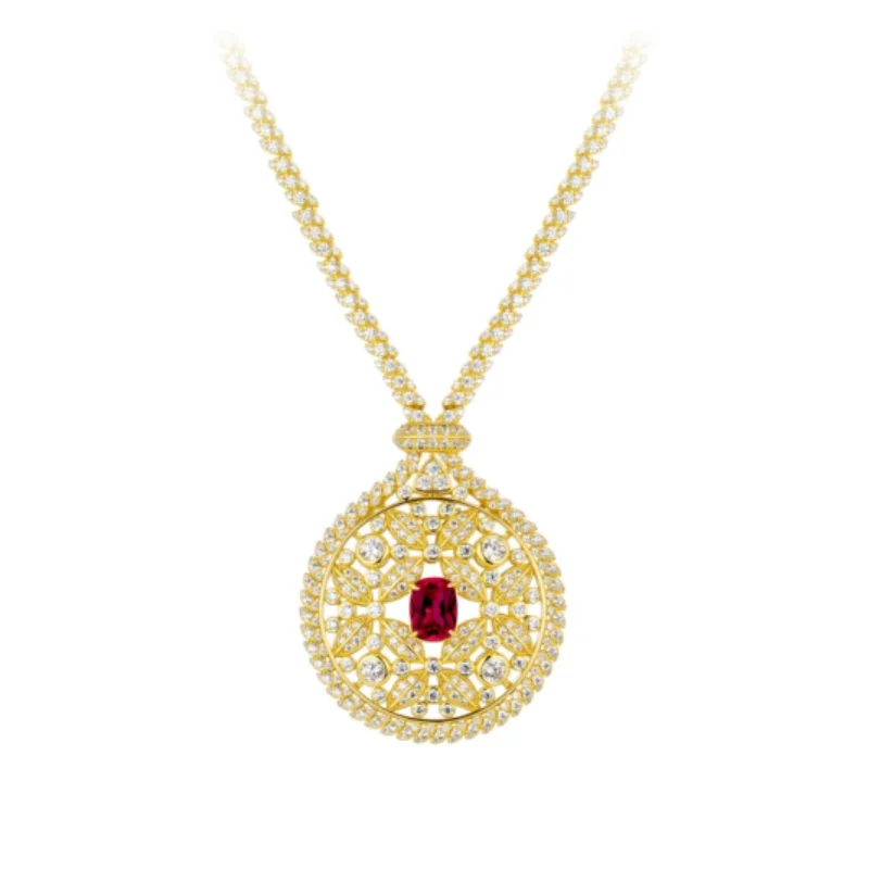 BELLUX Pendant Chain 925 Silver Synthetic Zircon Gold Large Disc White Diamond Hollow out Leaf Lucky Buckle Vintage Necklace