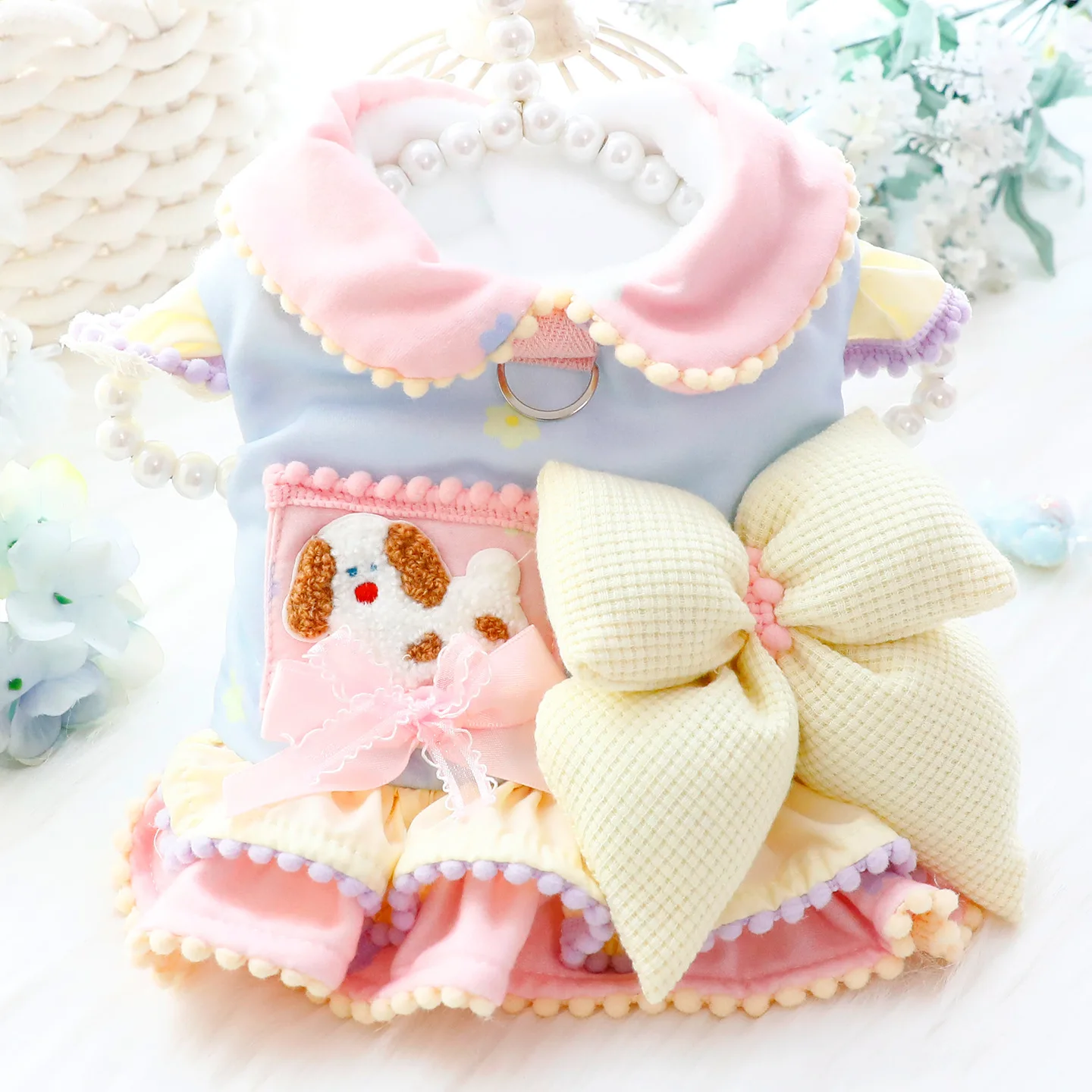 Winter Dog Princess Dress Thick Cotton Pet Clothes With Bowknot Warm Fall Winter Dog Coat Outfit For Small Dogs Teddy Chihuahua