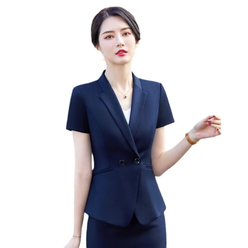 High-end Short Sleeve Professional Suit Set for Women Summer New Formal Wear Elegant Hotel Manager Work Dress Set Summer