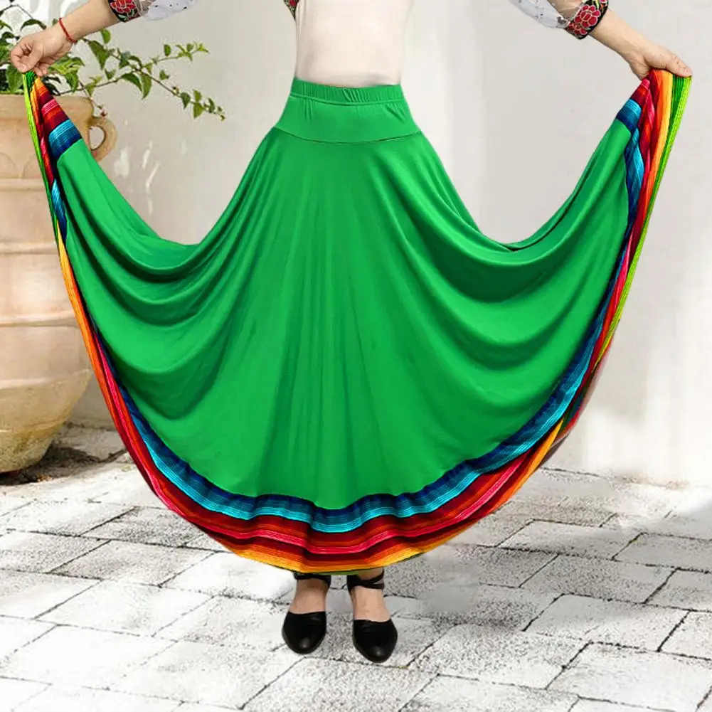 2025 Maxi Skirt Ladies Folk Dance Skirt Elastic Waist Spanish Swing Skirt Rainbow Large Swing Hem Mexican Flamenco Skirts