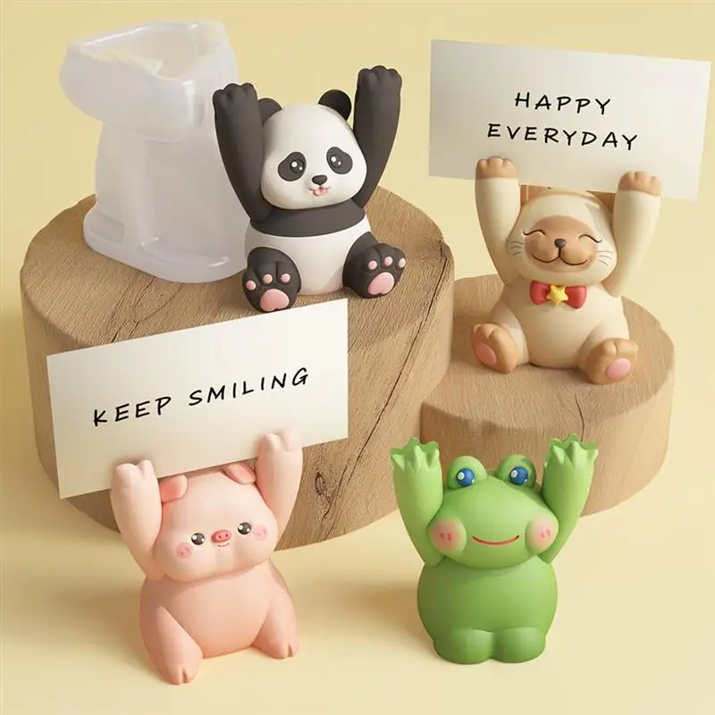 3D Animal Cute Panda Pig Cat Message Clip Mold  Raised Hand Plaster Resin Concrete Candle Mould  DIY Photo Clip Menu Label Base