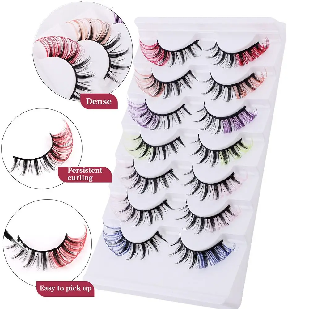 

7 Pairs Colored False Eyelashes Colored Eye Tail Curled Thick Fluffy Eye Eyelashes Natural Reusable 3D Mink Lashes Cosplay