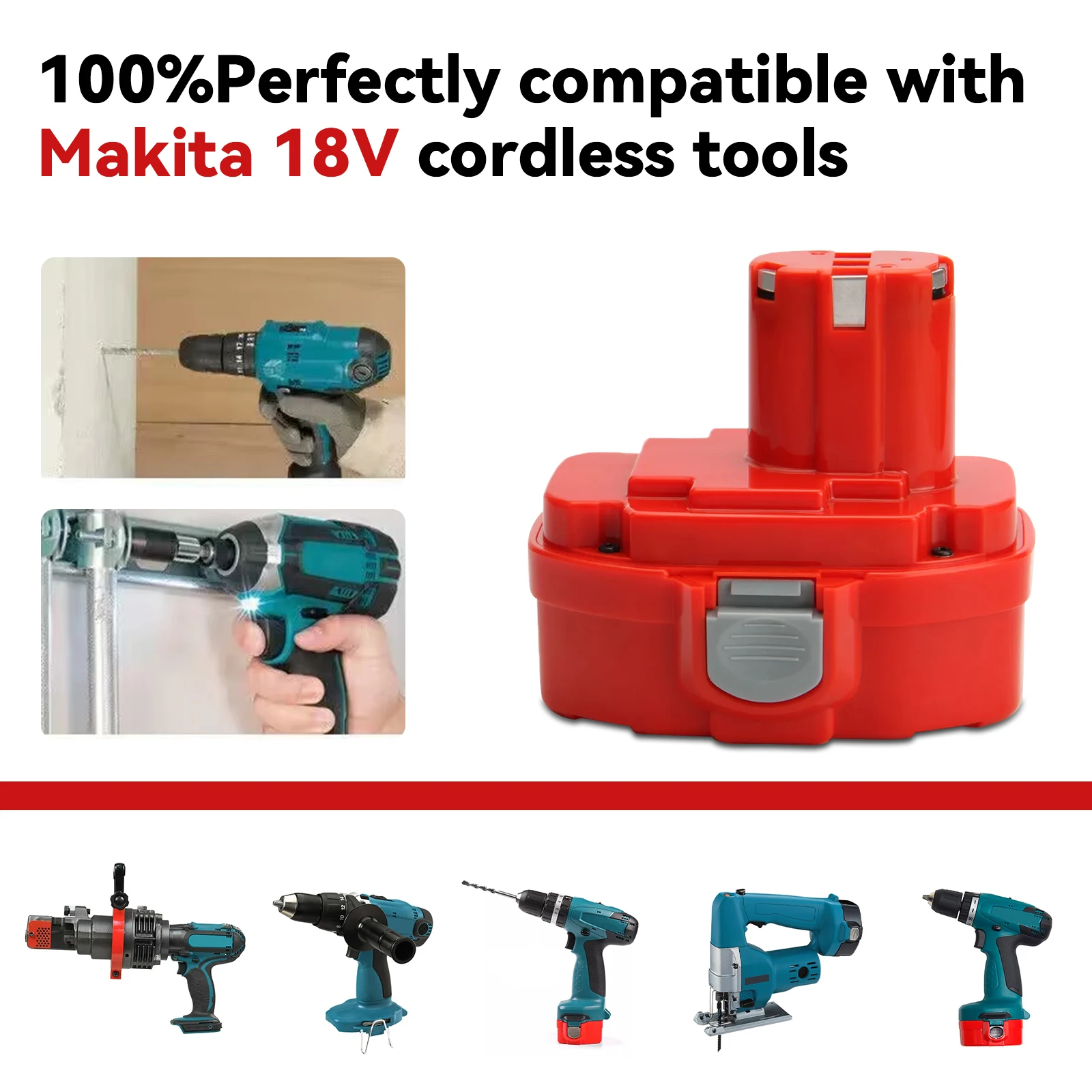 Akumulator do narzędzi Makita PA18 Ni-MH 18V 4000mAh, kompatybilny z modelami PA18, 1822, 1823, 1834, 1835, 192827-3, 192829-9, 193159-1, 193140-2. — zdjęcie produktu 2