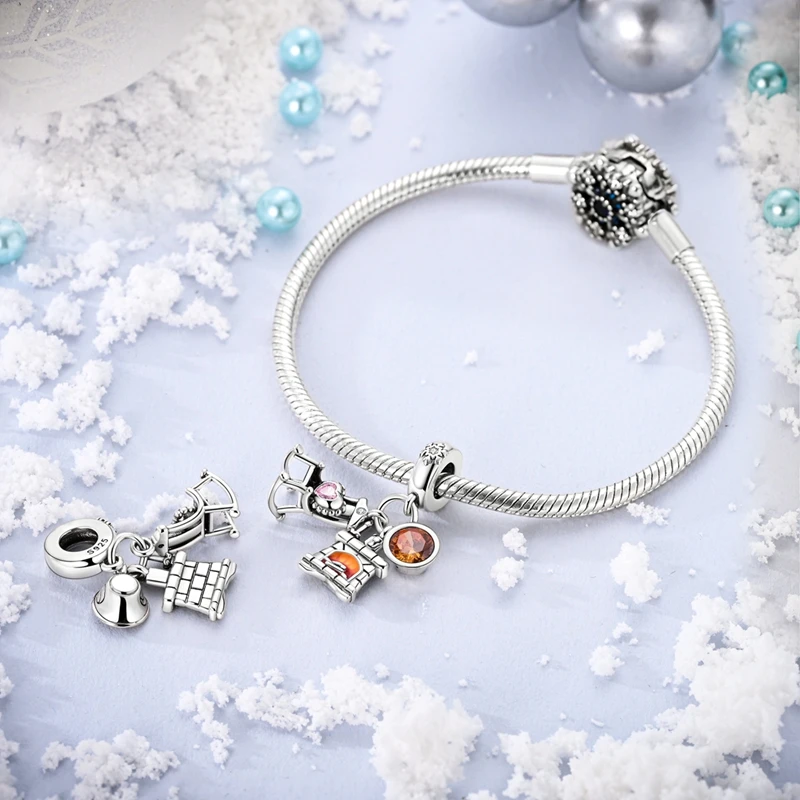 100% 925 Sterling Silver Snowman Penguin Fireplace Warm Winter Series Charms Beads 3mm DIY Fine Jewelry Making