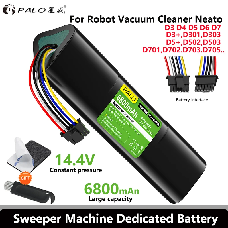 니토 로보틱스 D3,D4,D5,D6,D7,D3+,D301,D303,D5+,D502,D503,D701,D702,D703,D705 로봇 청소기용 PALO 14.4V 6800mAh 리튬 이온 배터리
