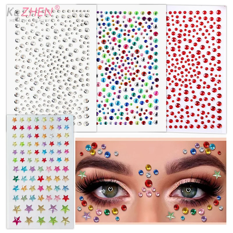 1 hoja 3D cara ojo fiesta maquillaje tatuaje pegatina diamante diamantes de imitación autoadhesivo cristal mezclado decoración de la cara pegatina