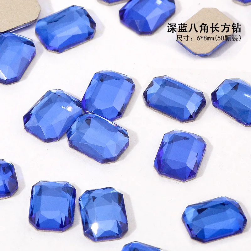 100/500pcs 6*8mm Rectangular octagonal Boutique Flat bottom nail art rhinestones Glass crystal 3D nail decoration wholesale