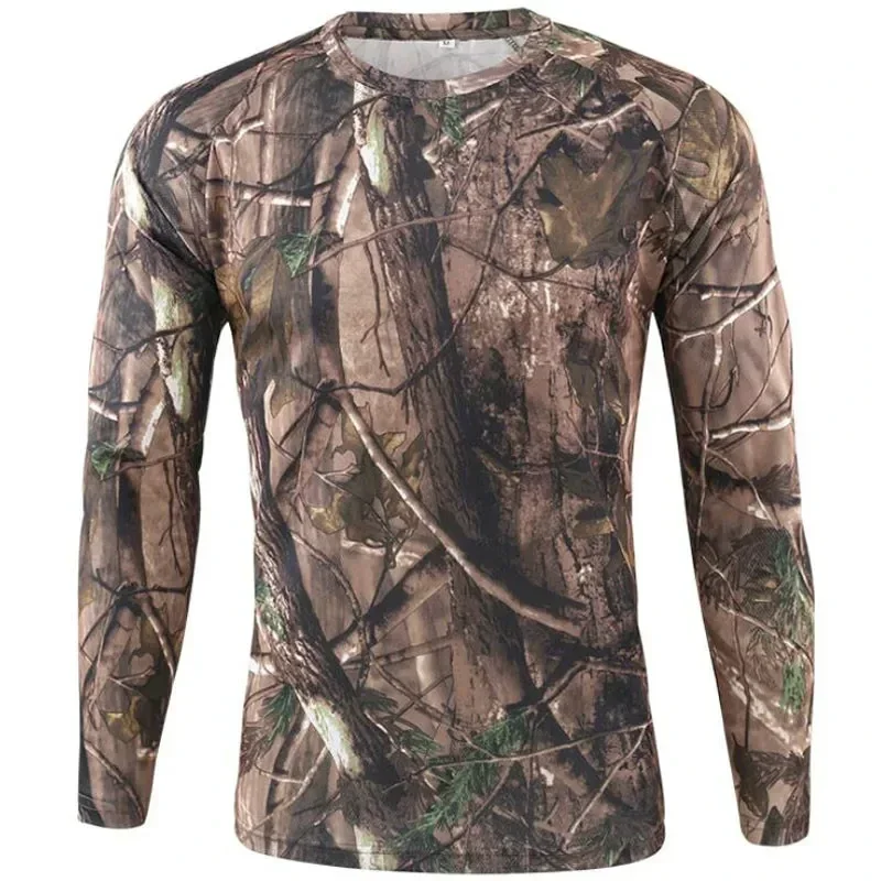 Uomo Outdoor Camouflage Warrior caccia sport manica lunga moda allentata t-shirt girocollo ad asciugatura rapida Top tattiche militari