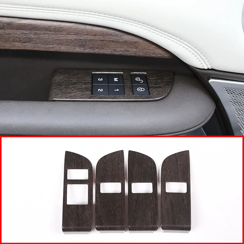 

4pcs Oak Wood ABS Car Child Safety Door Lock Switch Button Cover Trim For Land Rover Discovery 5 L462 2017 2018 LR5