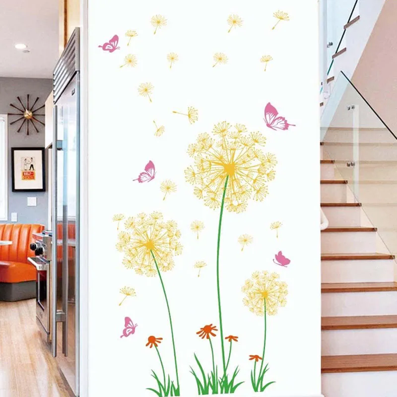 Colorful Dandelion plants and flowers living room bedroom children's room background wall paste