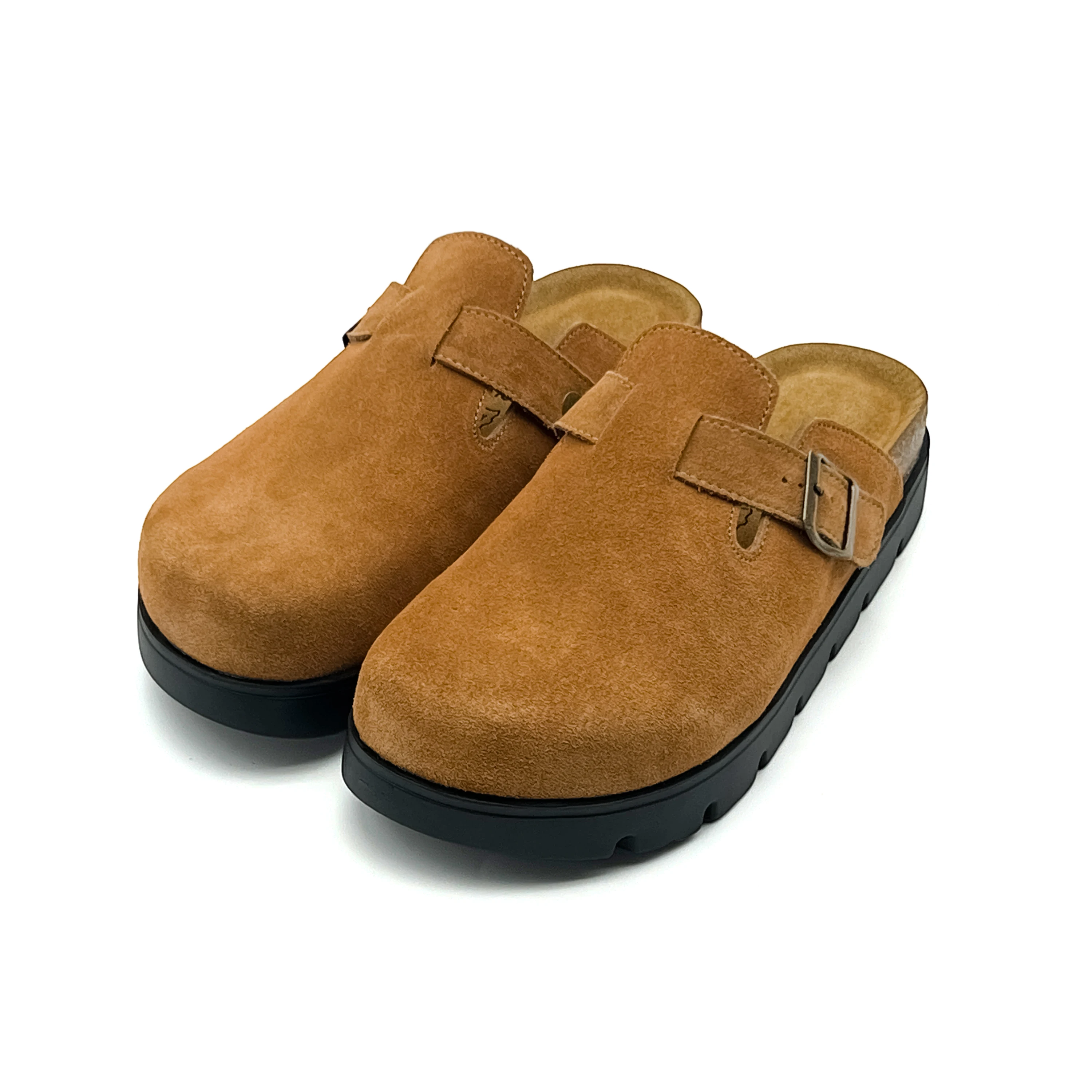 Birken Chunky Platform Boston Suede Leather Clogs Cork Arch Support Adjustable Buckle Non-Slip Mules For Women & Men