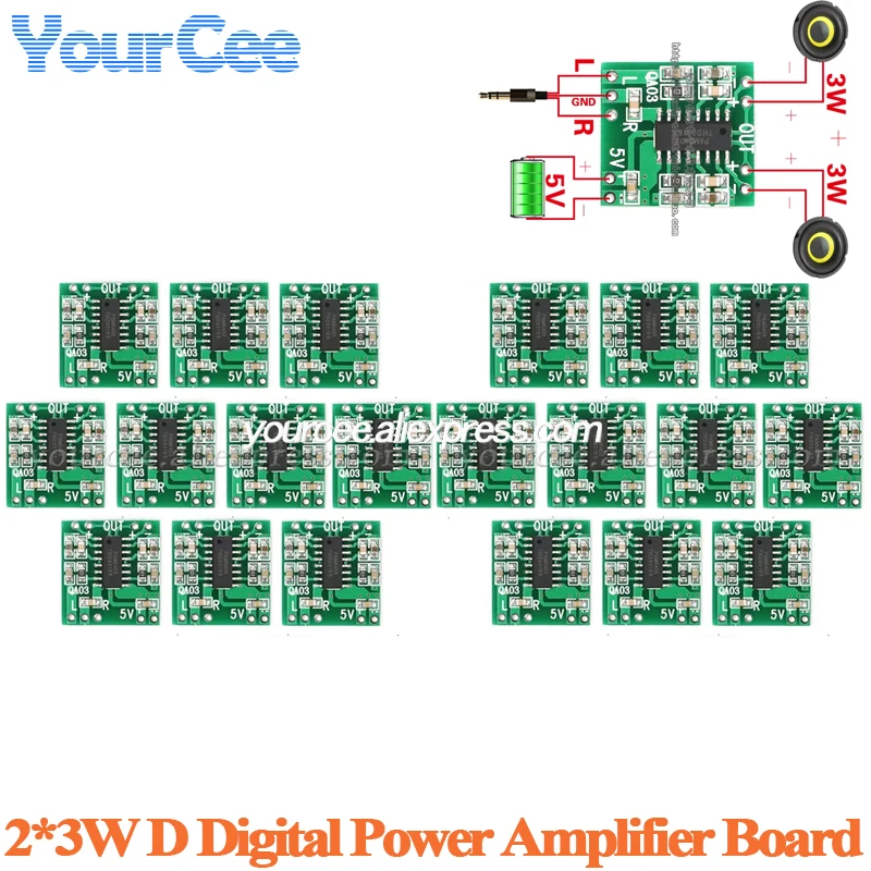 20pcs/1pc PAM8403 Mini Digital Amplifier Board Module 2*3W 5V Class D Audio Speaker Sound High Efficiency 2.5-5V USB Power