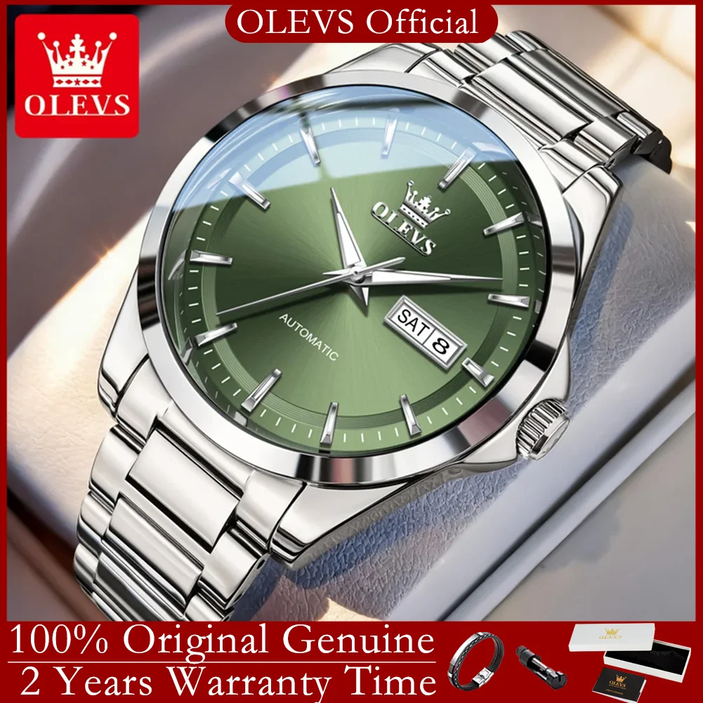 

OLEVS 7090 New Automatic Watch for Men Luxury Brand Original Minimalist Style Dual Calendar Waterproof Business Mechanical Watch