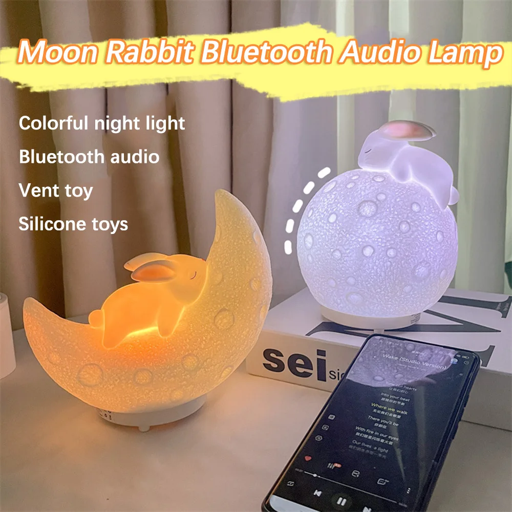 Moon Planet Cute Rabbit Patting Light Bluetooth Speaker New Creative Birthday Gift Bedroom Decoration Audio Desk Night Lamp