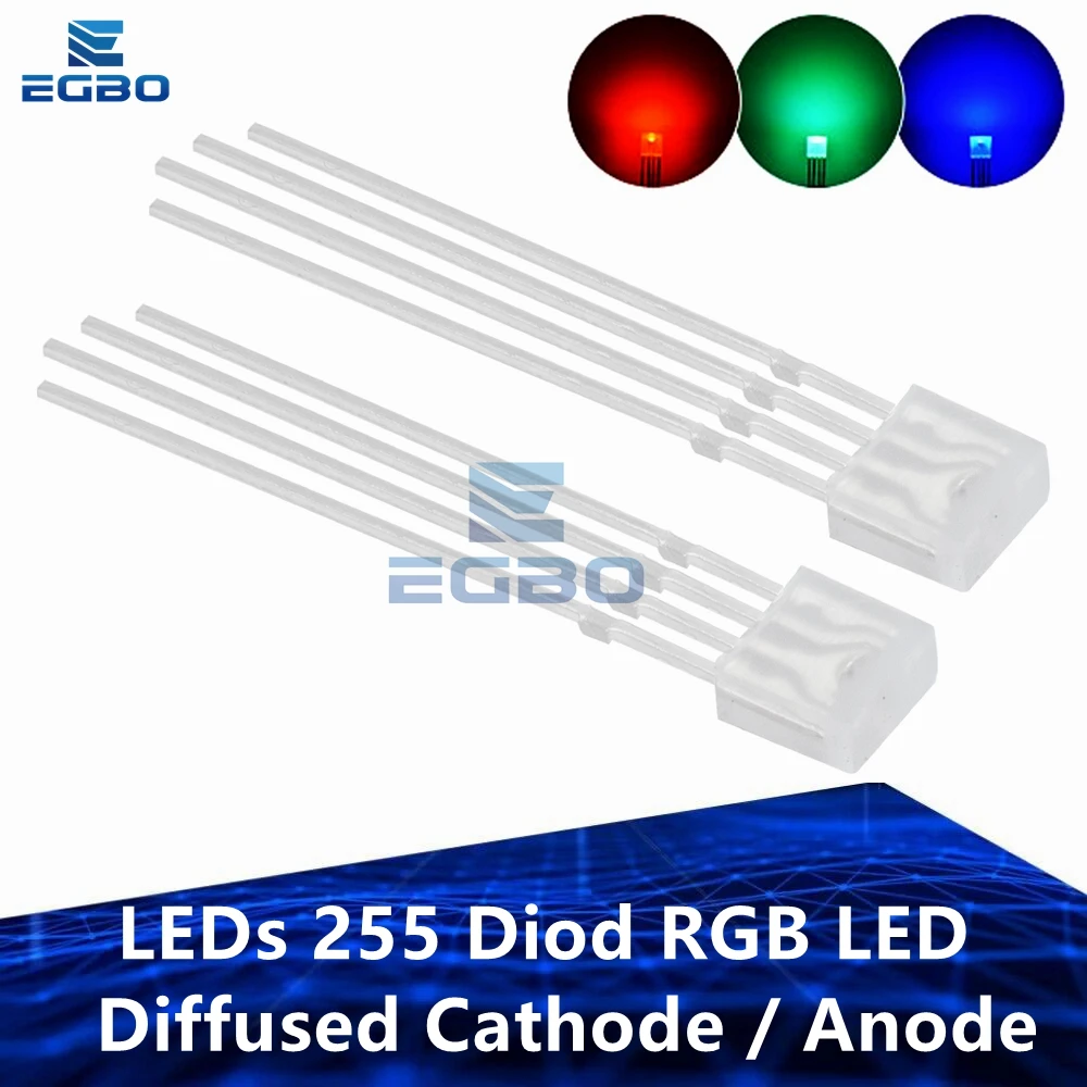 10pcs/100pcs  LEDs 255 Diod RGB LED Diffused Cathode / Anode Square 2*5*5mm Red Green Blue Light Emitting Diodes DIY Diodo