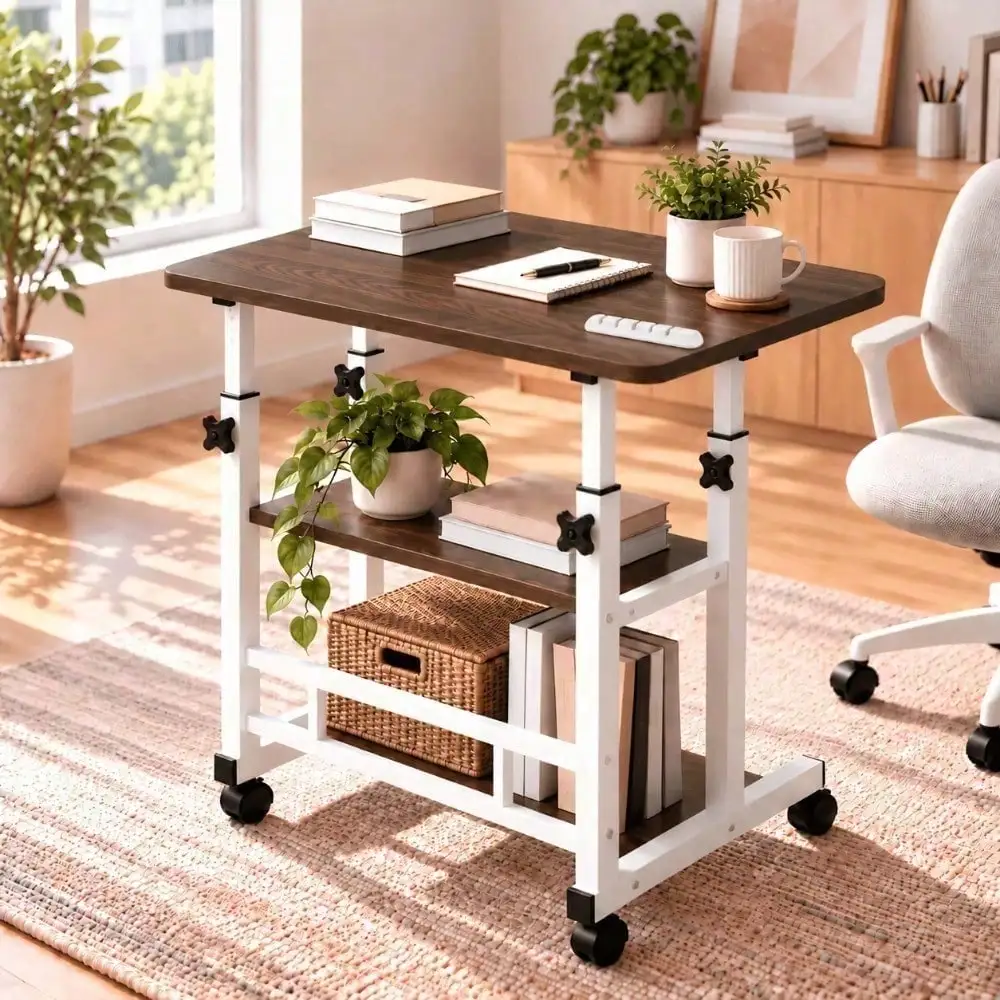 Adjustable Rolling Bed Side Laptop Table, Portable Movable Writing Desk, Multifunctional Computer Table for Student Dormitory Bedroom