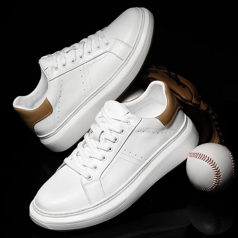 Spring 2025 Men's White Sneakers - Couple Style, Trendy & Versatile, Lightweight Breathable & Height-Increasing