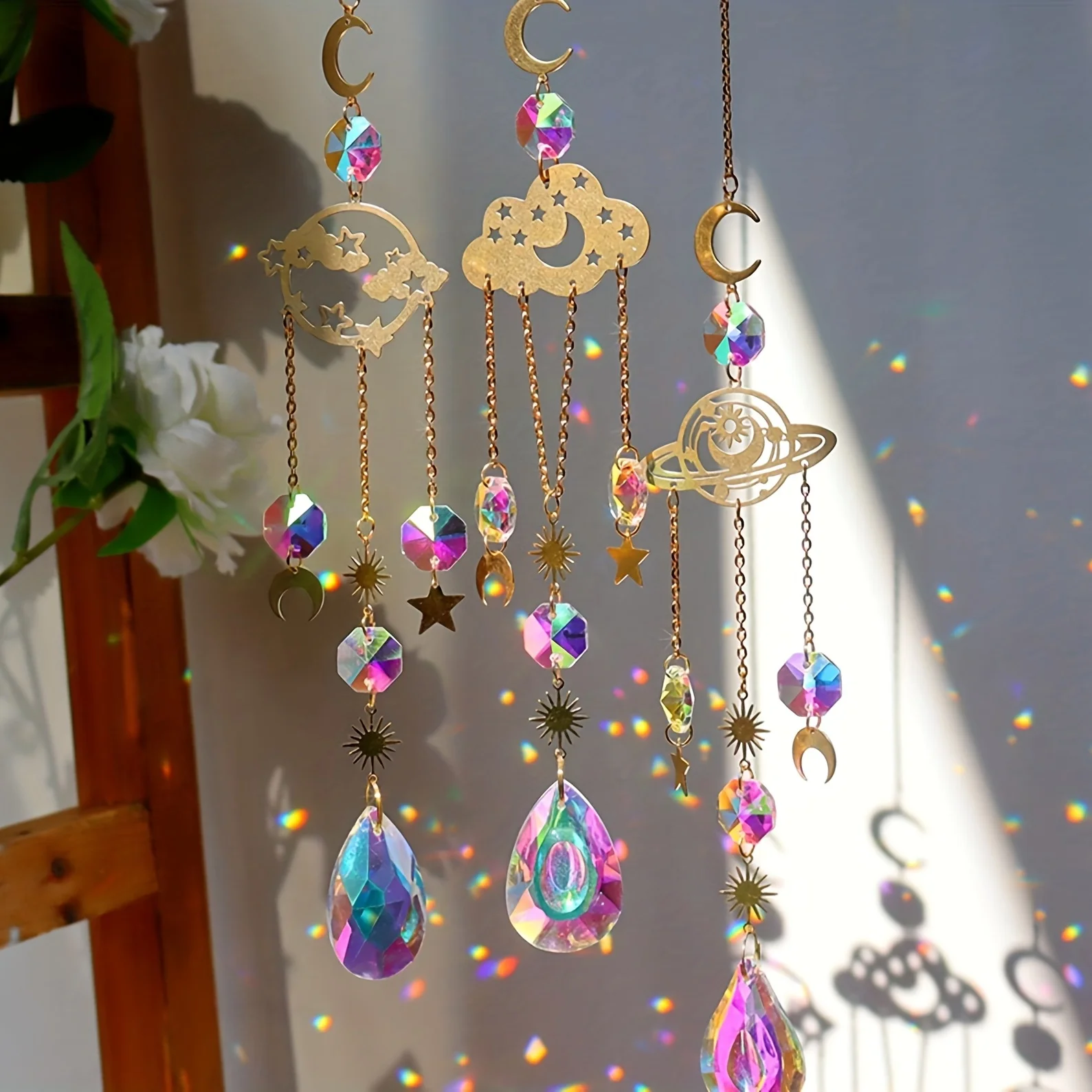 1pc planetary system crystal sun catcher moon star gardening crystal party holiday decorations pendant