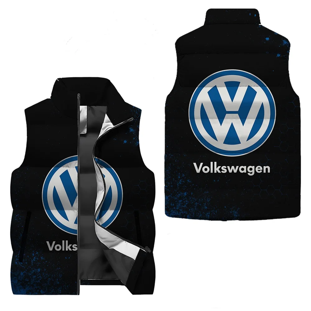 2025 New 3D Volkswagen black down vest with textured print, men's autumn and winter high-quality American retro vest
